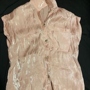 Sheer Satin-Look Blush Pink Button-Up Top